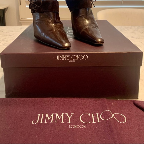 Jimmy Choo Vampire 79-Mid Calf Coffee Color Velvet accent around Ankle Size 7.5 - Picture 3 of 3